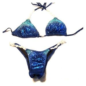 Royal blue competition bikini.